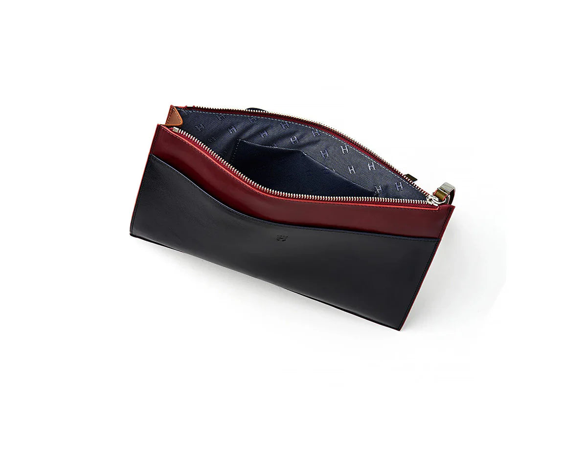 Leather portfolio bag for women with RFID-blocking technology, perfect for stylish protection.