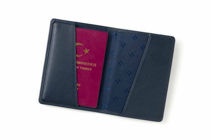 Milton Unisex Leather Handcrafted RFID-Blocking Passport Holder - Navy