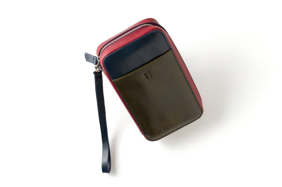 Carlyle Khaki RFID Leather Wristlet Bag (Multi Colors)