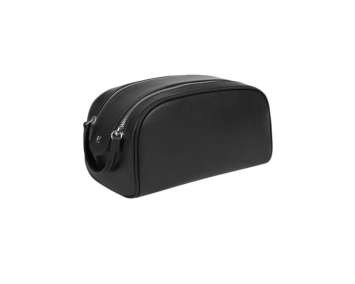 Helmbrook elegant leather travel toiletry bag, combining style and convenience for travel.