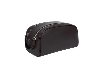 Helmbrook leather toiletry bag for travel, designed to securely hold all your essential items.